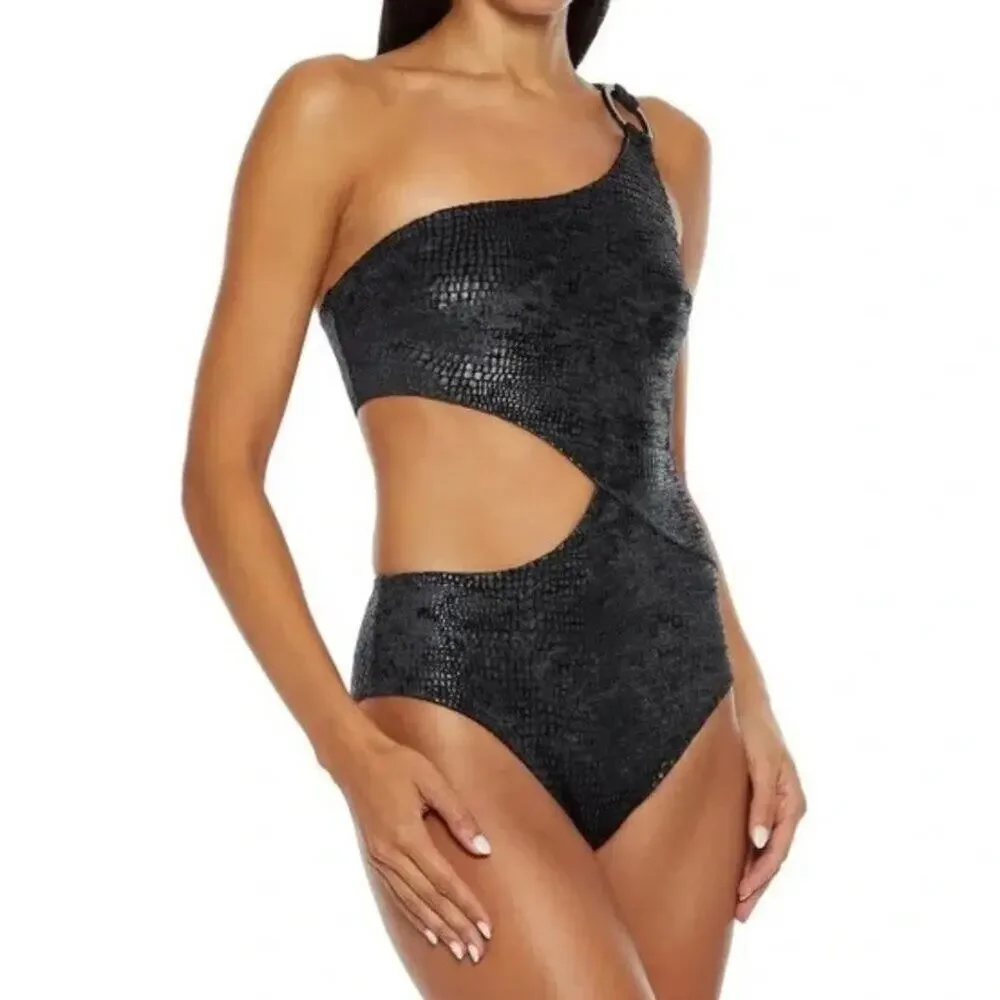 Solid & Striped Claudia One Shoulder Textured One Piece Blackout M NWT